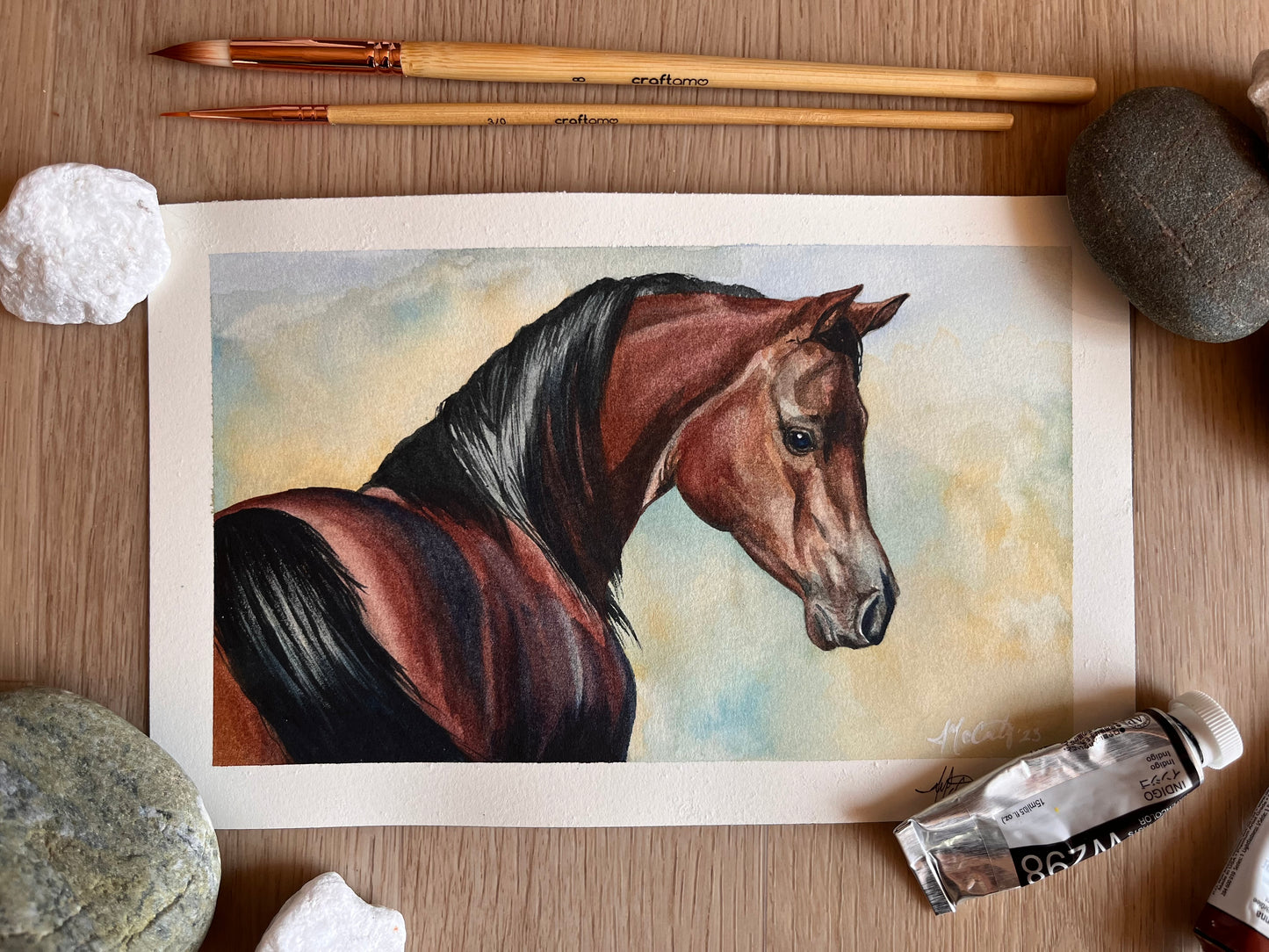 Hey Bay – Elegant Equine Arabian Horse Original Watercolor Painting