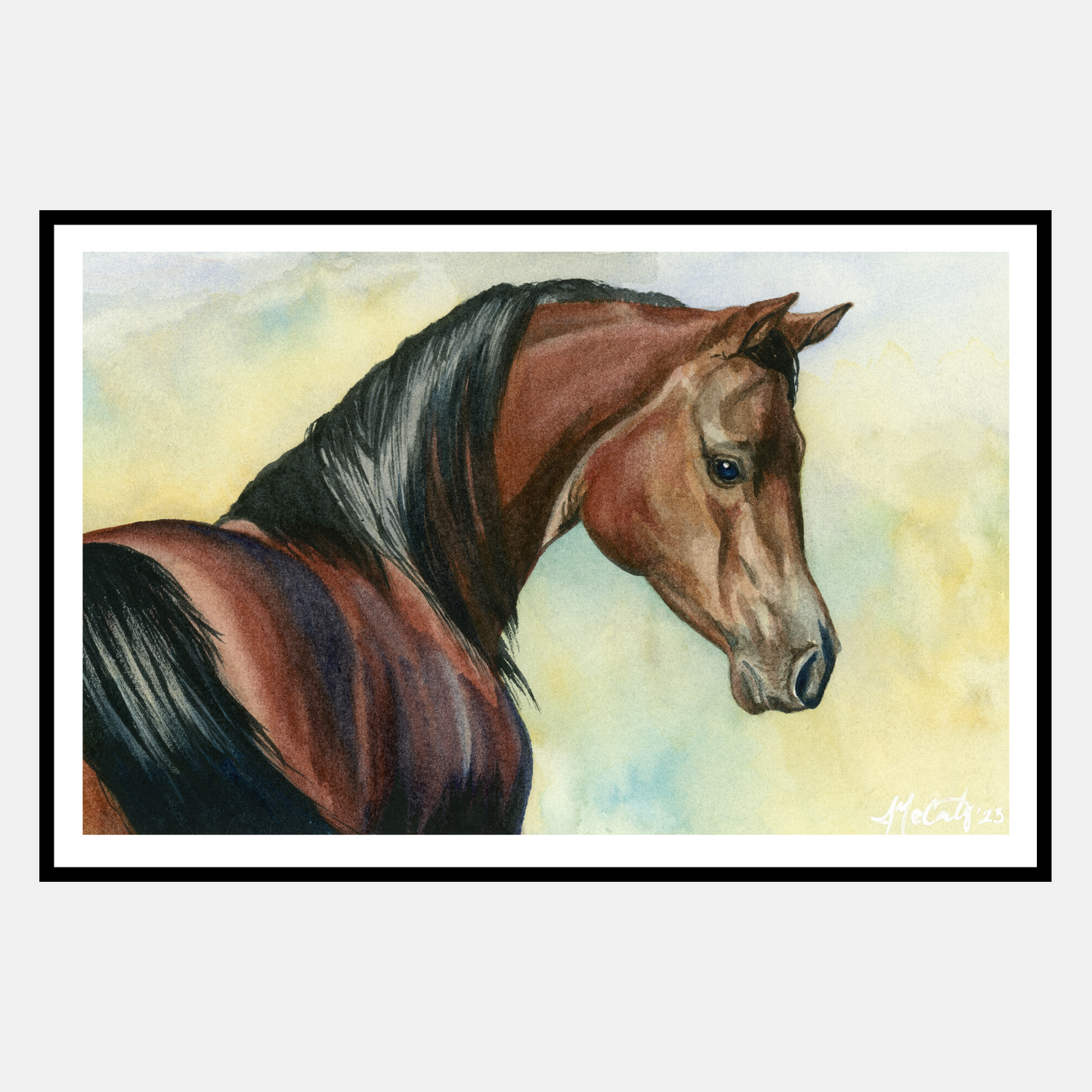 Hey Bay – Elegant Equine Arabian Horse Watercolor Paper Fine Art Print