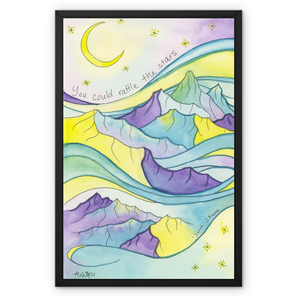Rattle the Stars – Sarah J. Maas Quote Mountain Night Sky Canvas Fine Art Print