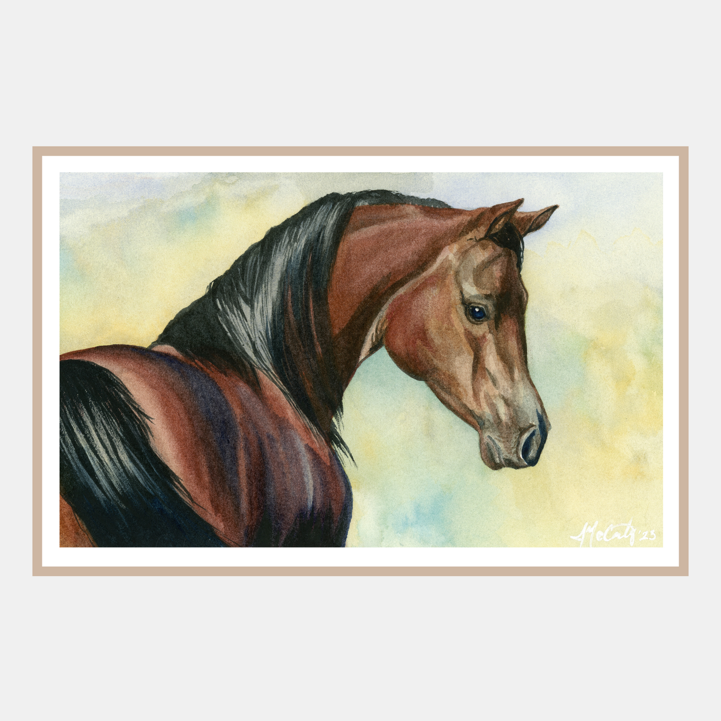 Hey Bay – Elegant Equine Arabian Horse Watercolor Paper Fine Art Print