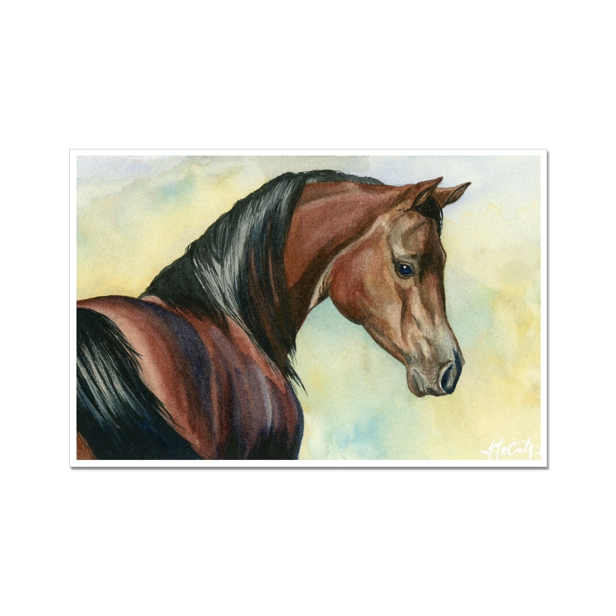 Hey Bay – Elegant Equine Arabian Horse Watercolor Paper Fine Art Print