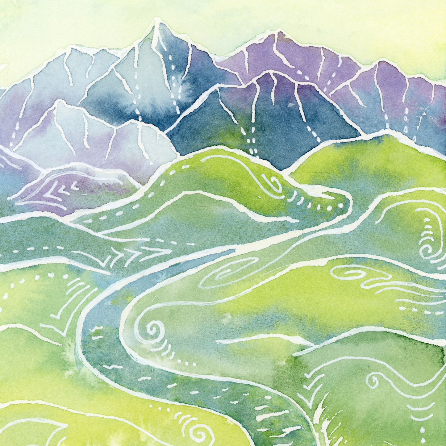 Crystalline Peaks – Autumn Mountain River Paper Fine Art Print