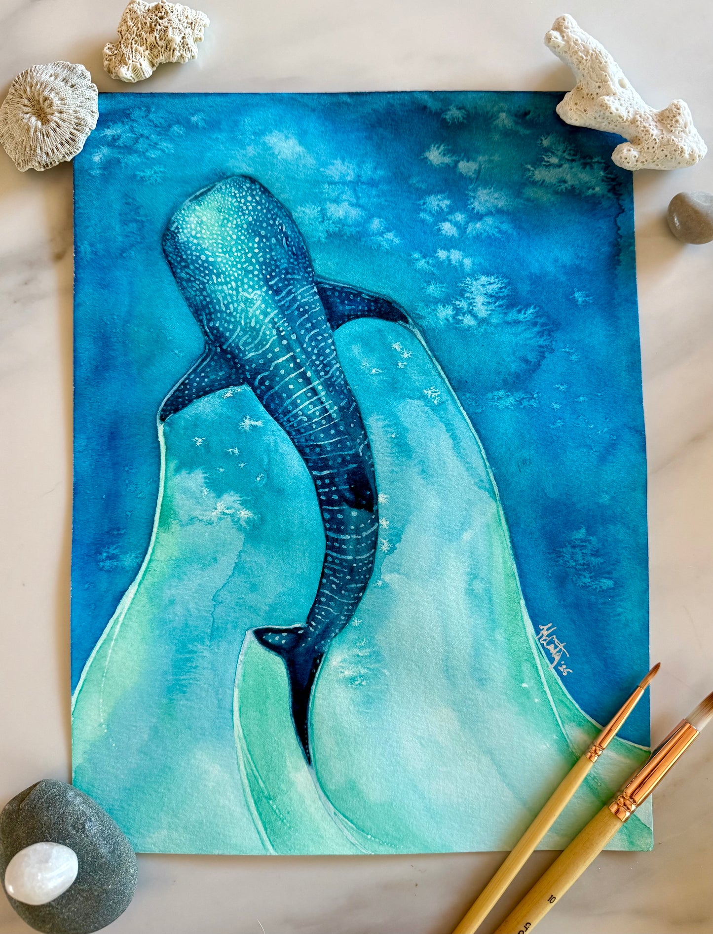 Found My Heart Among Giants – Original Whale Shark Watercolor Painting