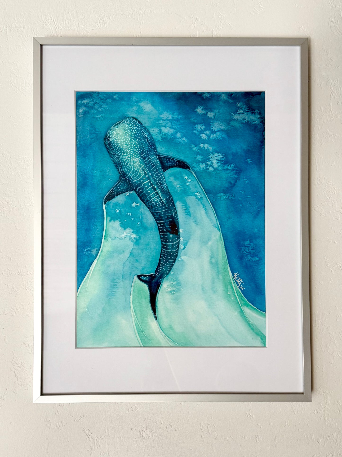 Found My Heart Among Giants – Original Whale Shark Watercolor Painting