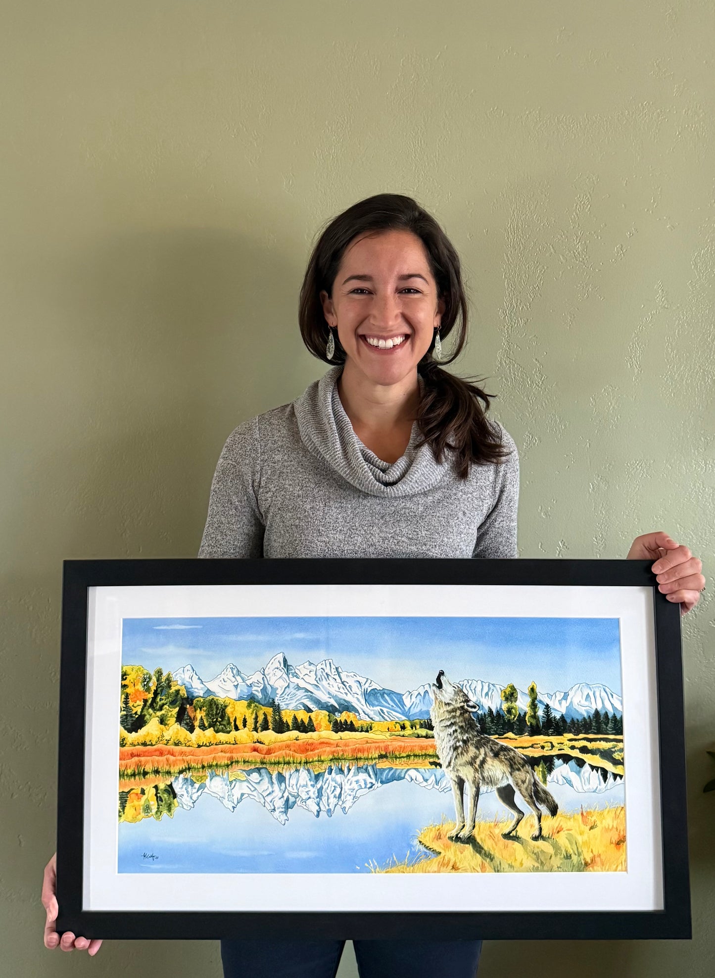 Calling the Pack - Grand Tetons Wolf Pack Original Watercolor Painting