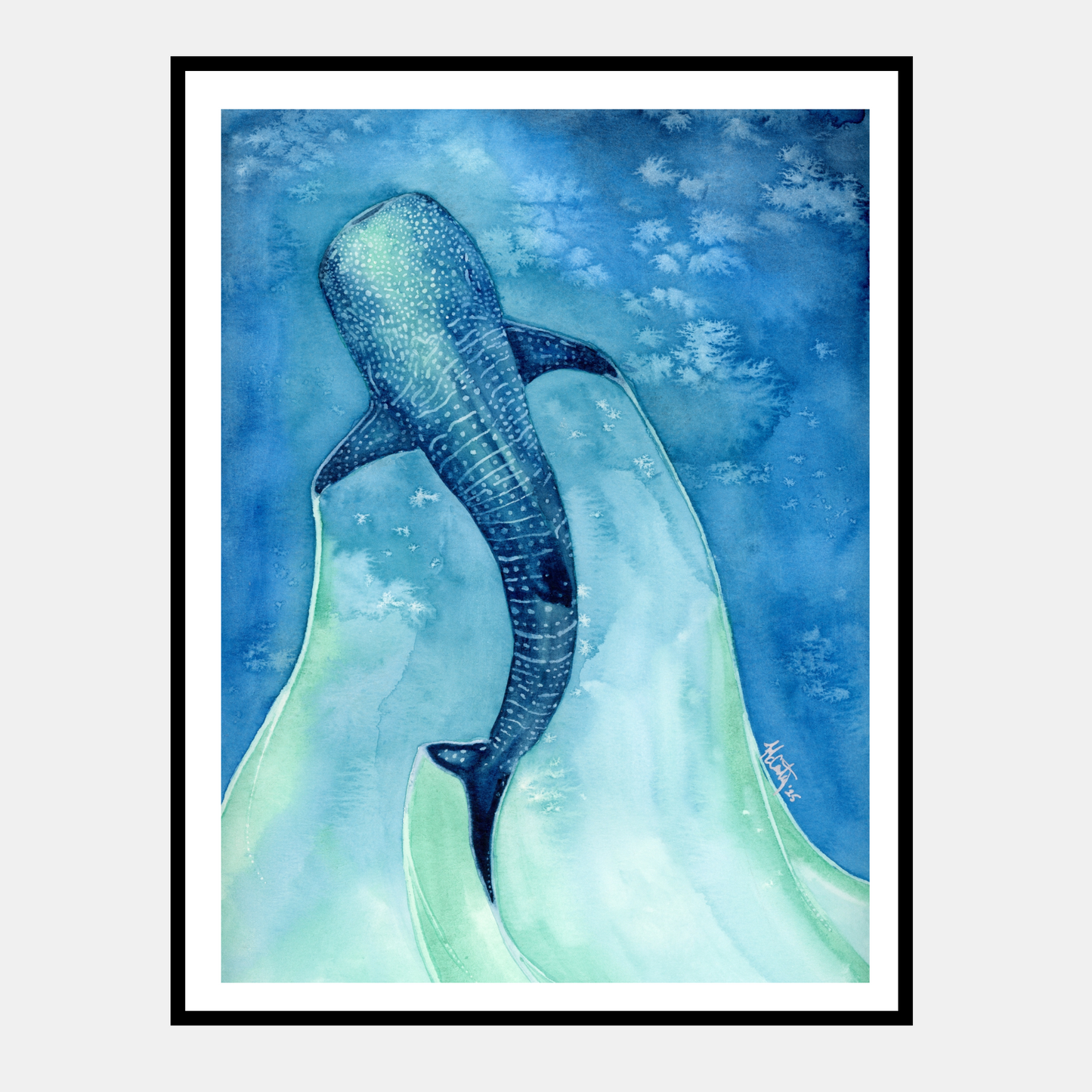 Found My Heart Among Giants – Dreamy Whale Shark Paper Print for Ocean Lovers