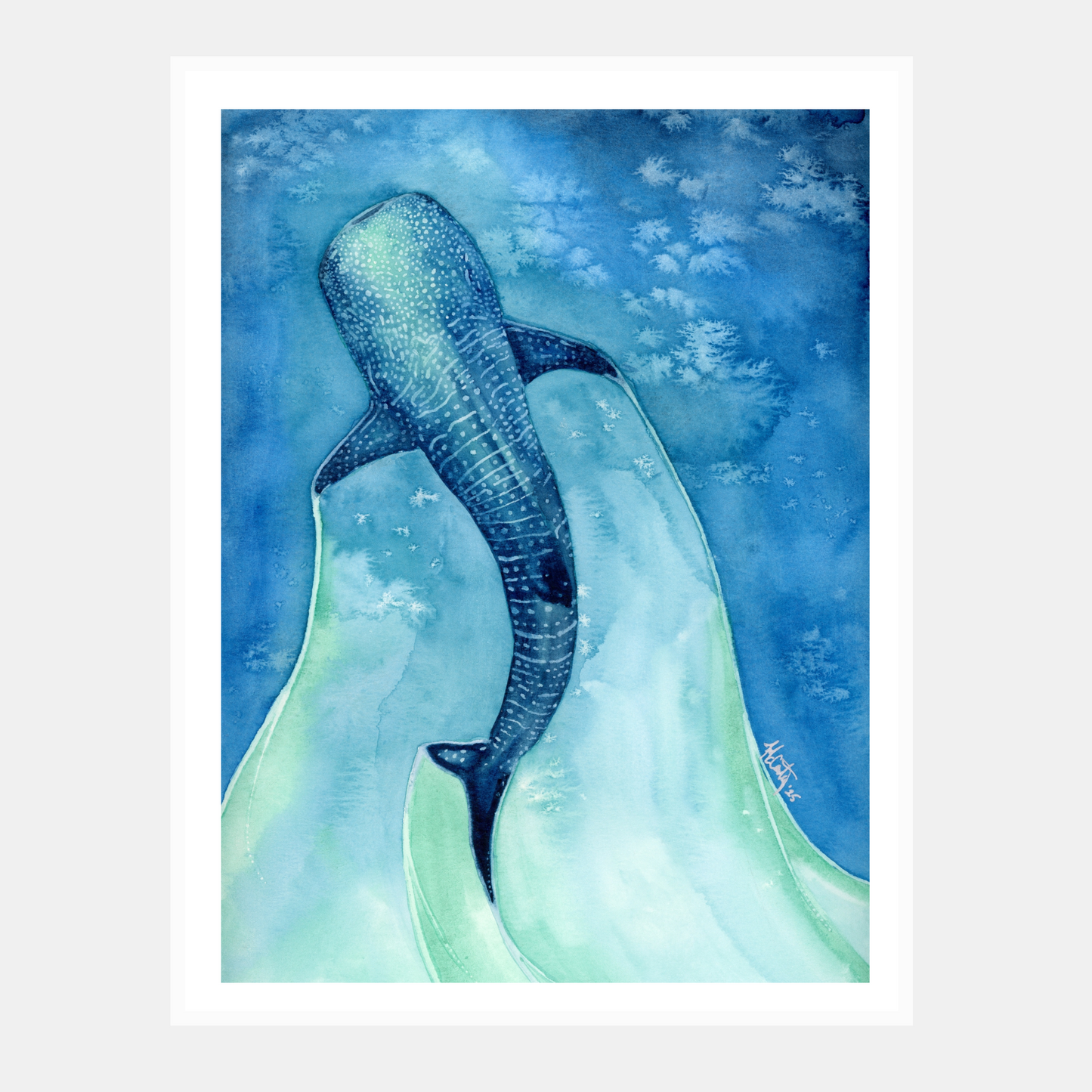 Found My Heart Among Giants – Dreamy Whale Shark Paper Print for Ocean Lovers