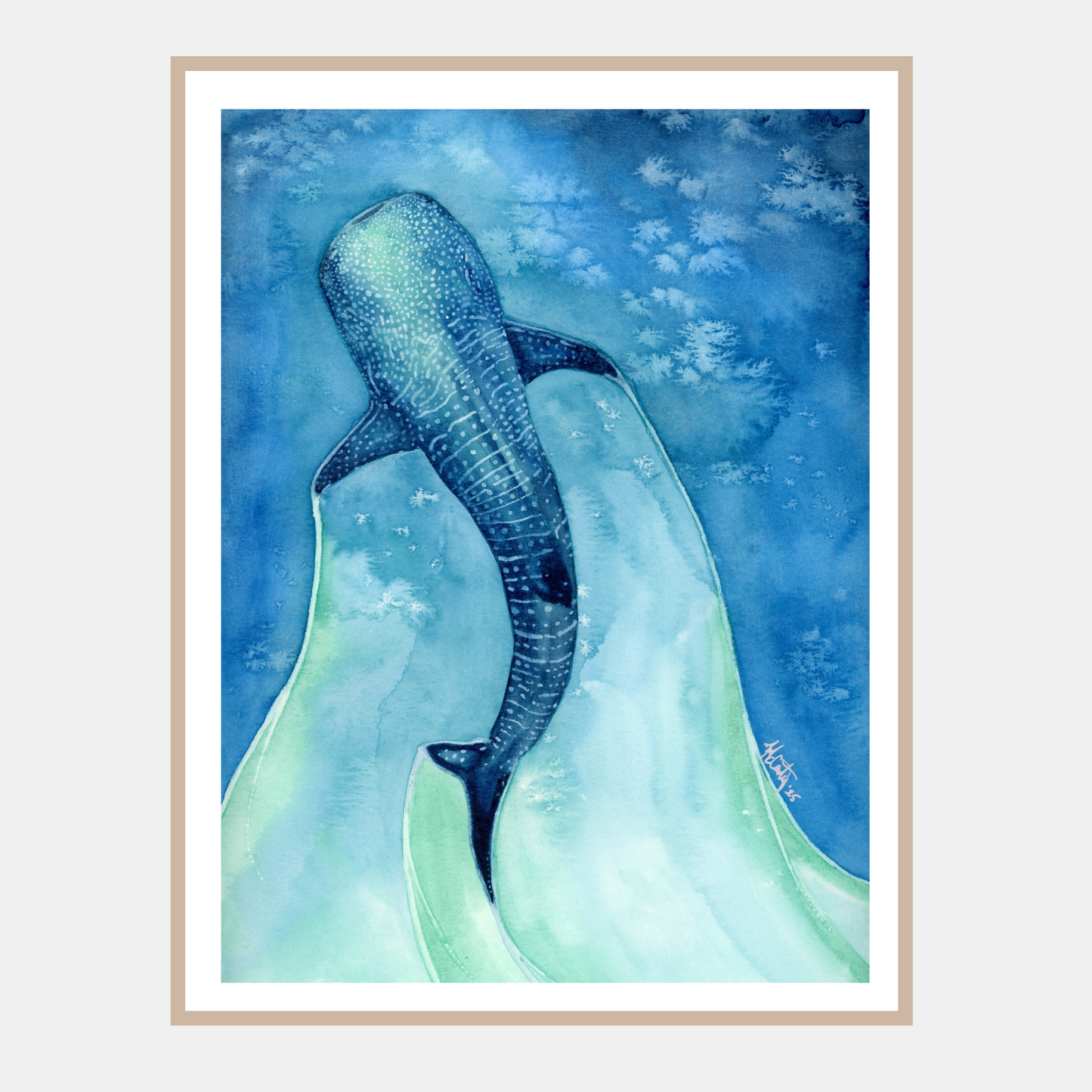 Found My Heart Among Giants – Dreamy Whale Shark Paper Print for Ocean Lovers