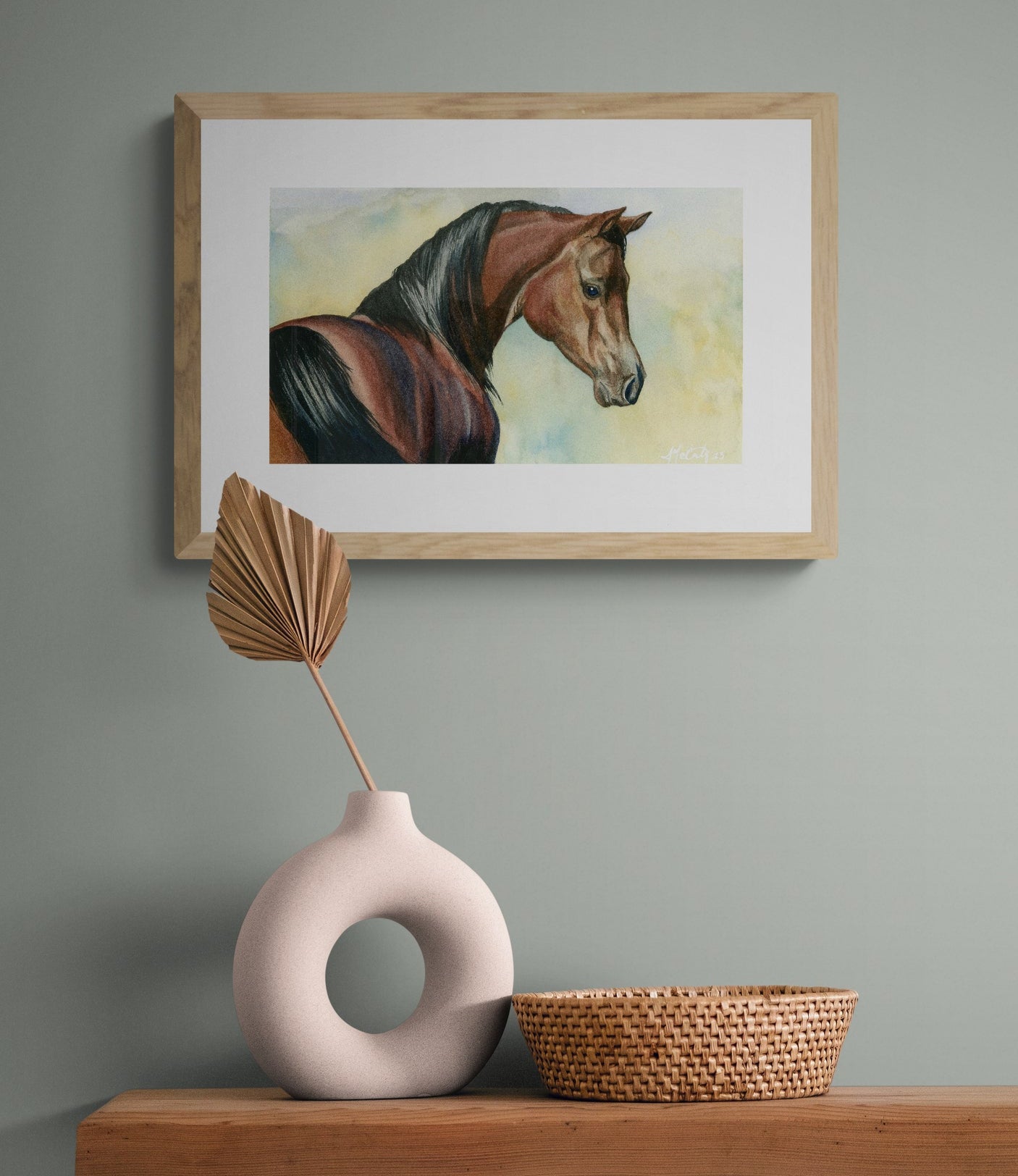Hey Bay – Elegant Equine Arabian Horse Watercolor Paper Fine Art Print