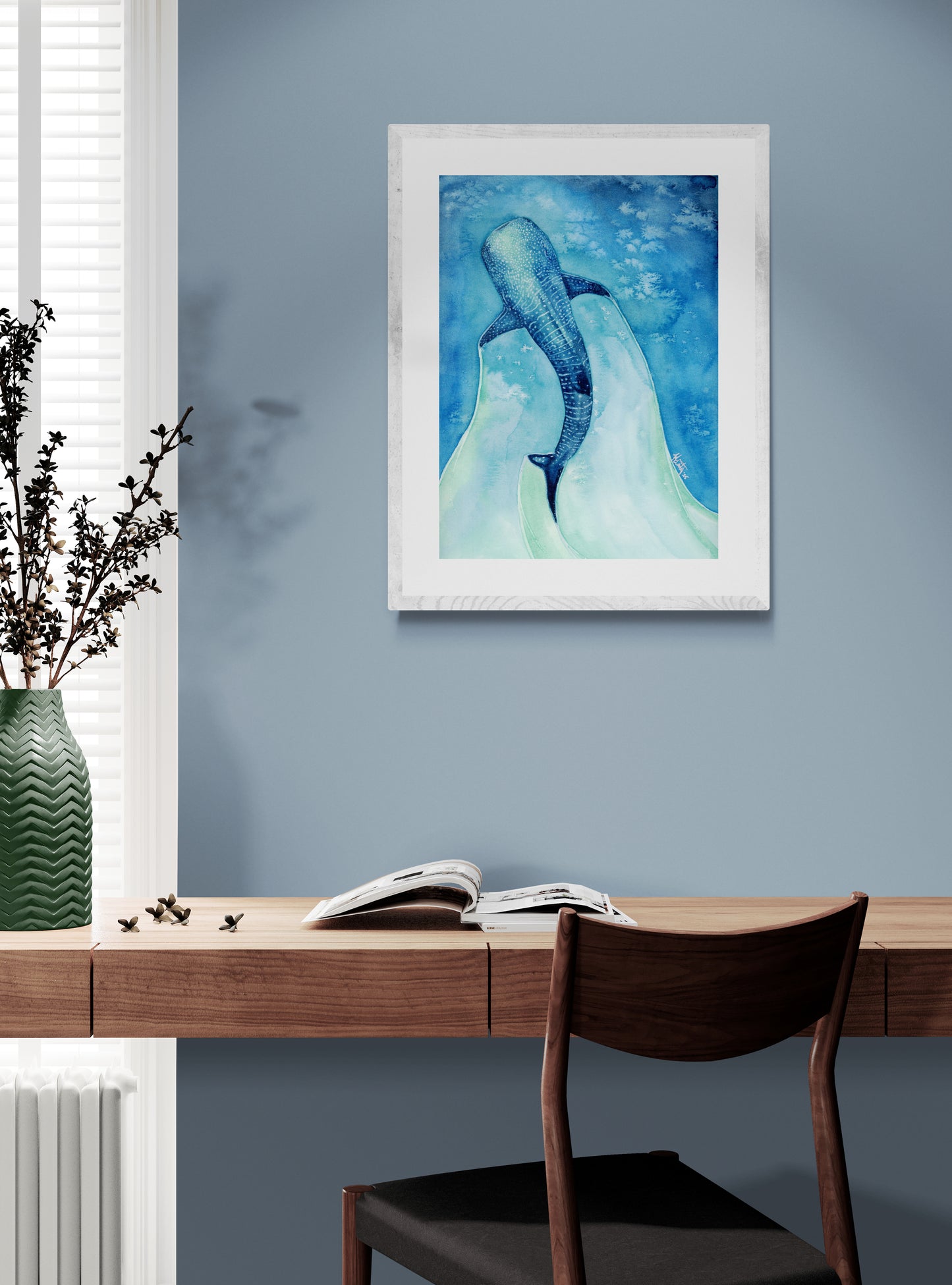 Found My Heart Among Giants – Dreamy Whale Shark Paper Print for Ocean Lovers