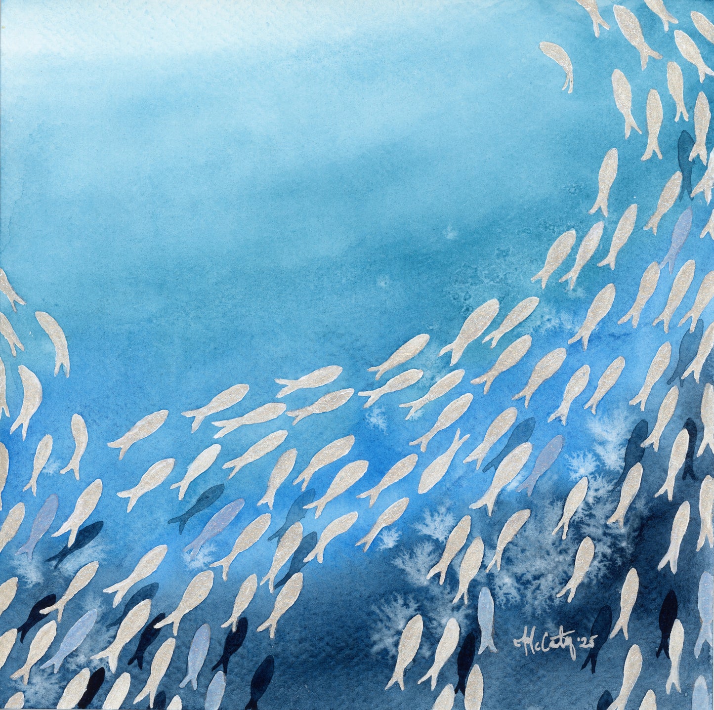 Glimmer, Shimmer, and Shine – Original Underwater Movement Watercolor Triptych (set of 3)