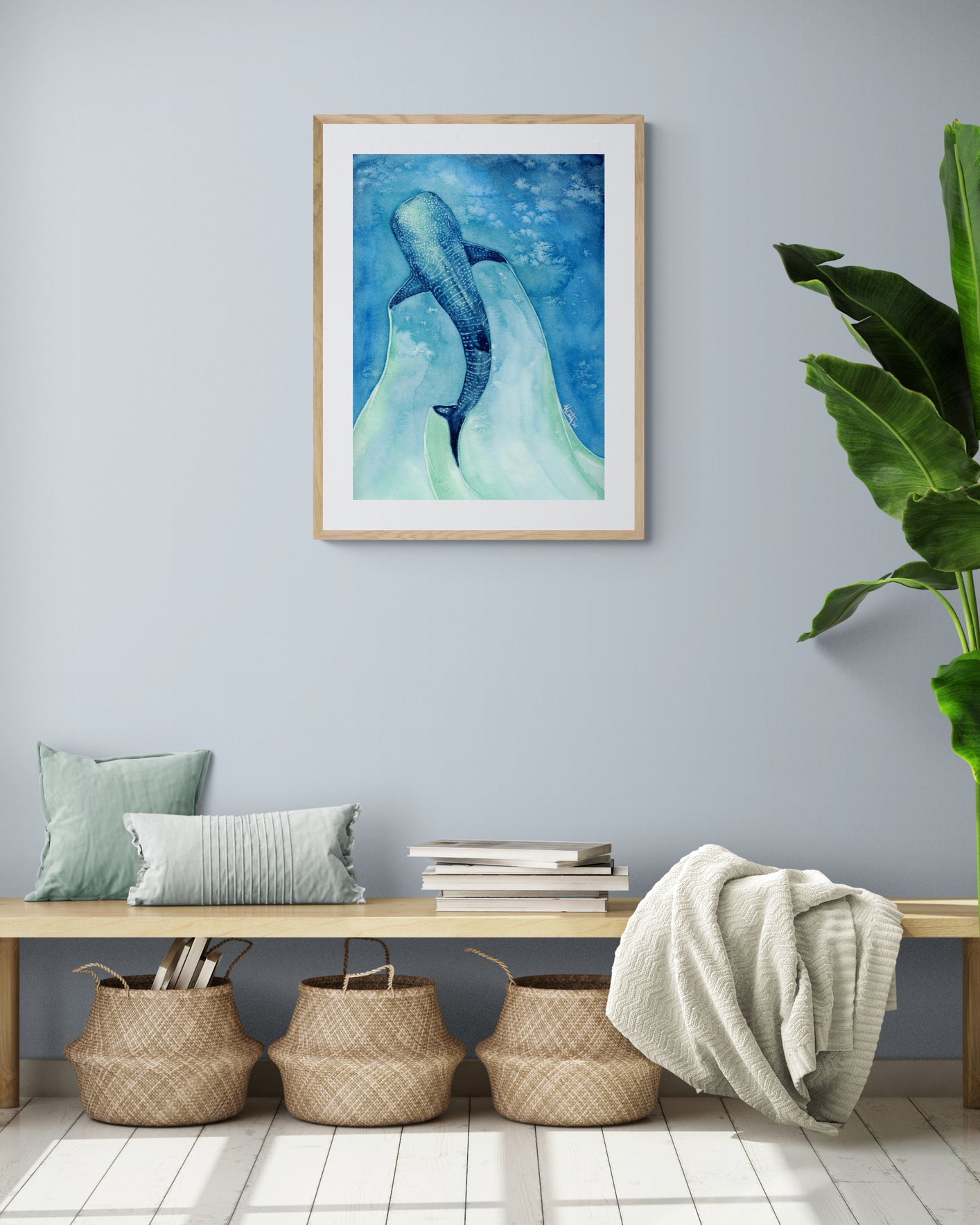 Found My Heart Among Giants – Dreamy Whale Shark Paper Print for Ocean Lovers