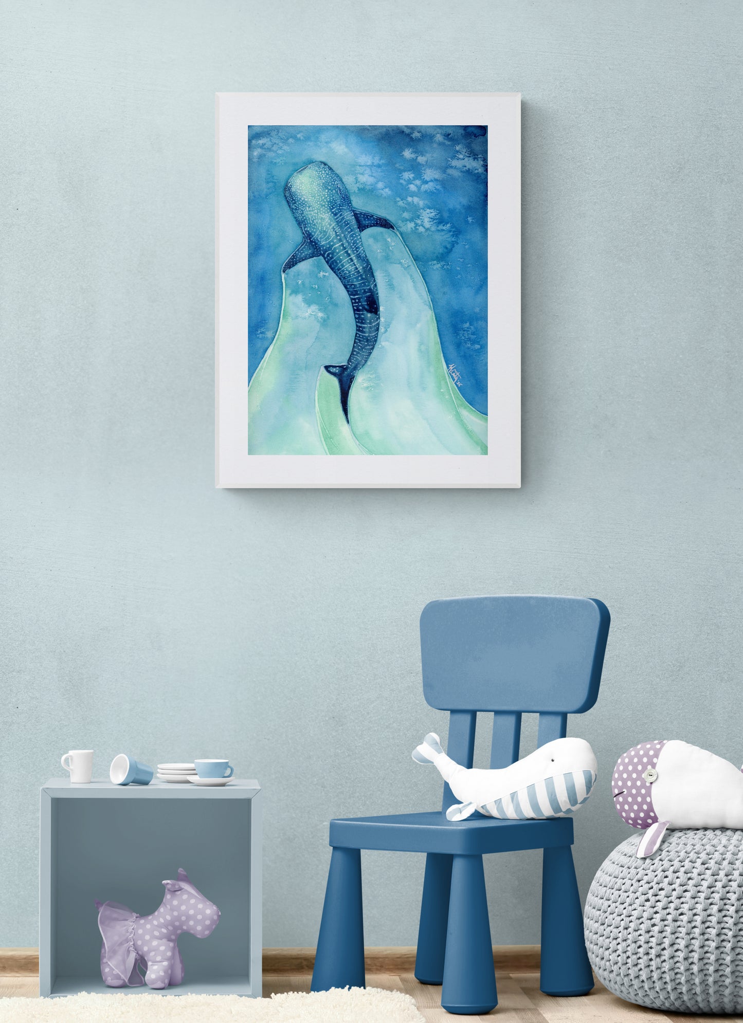 Found My Heart Among Giants – Dreamy Whale Shark Paper Print for Ocean Lovers