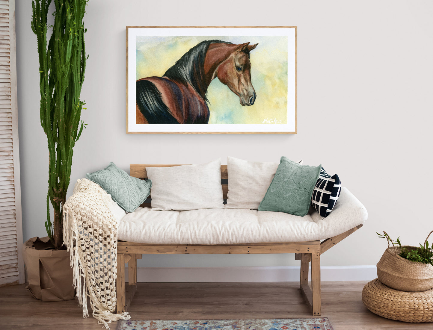 Hey Bay – Elegant Equine Arabian Horse Watercolor Paper Fine Art Print