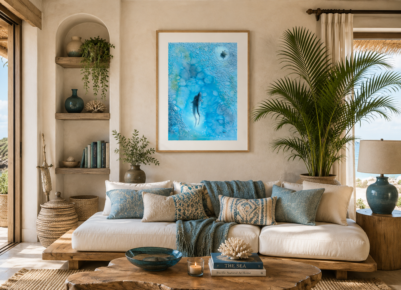 Veiled in Silver — Sea Turtle & Tiger Shark Original Watercolor Painting | 18×24