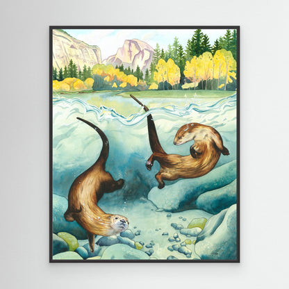 Remember to Romp - Joyful Yosemite River Otter Canvas Print for National Park Lovers