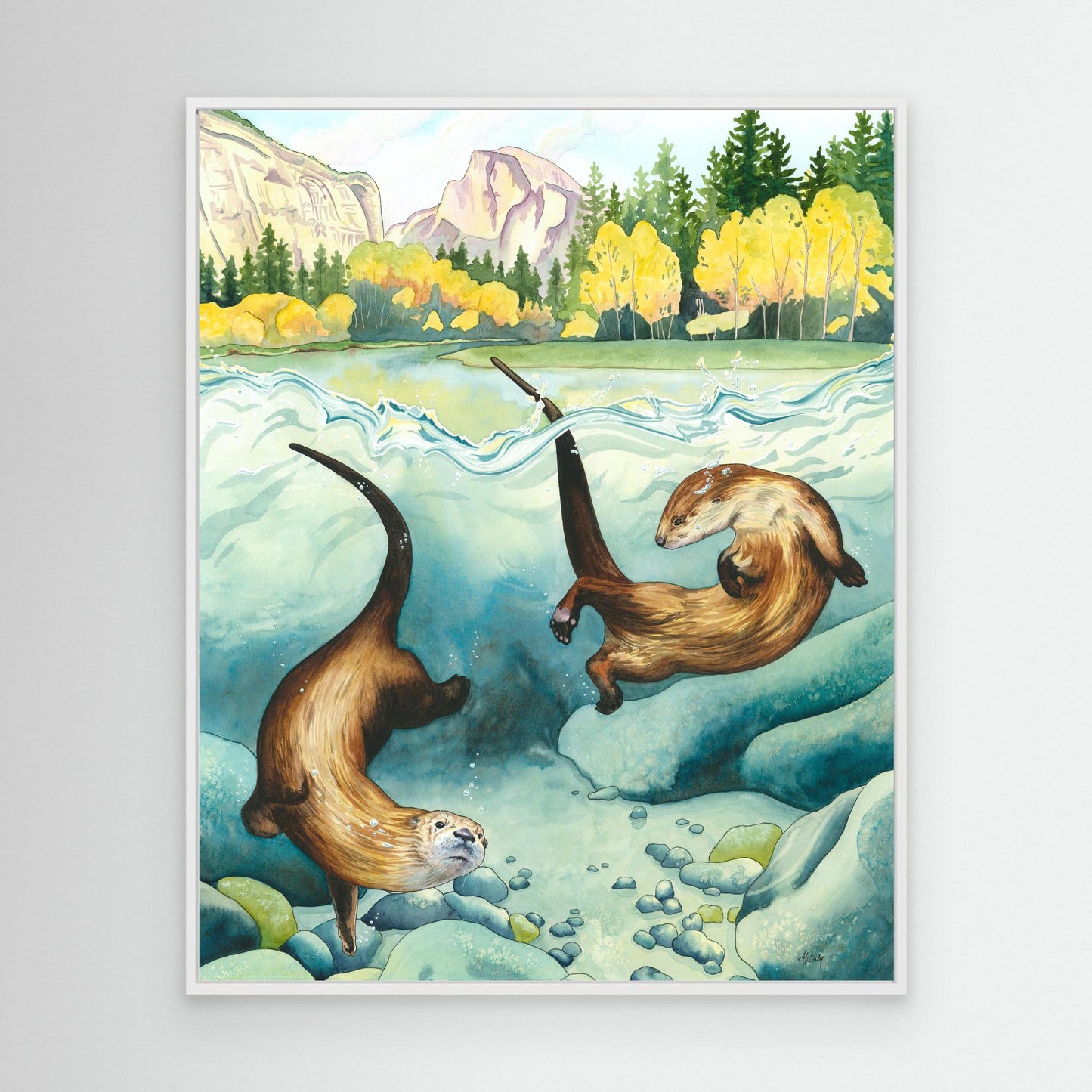Remember to Romp - Joyful Yosemite River Otter Canvas Print for National Park Lovers