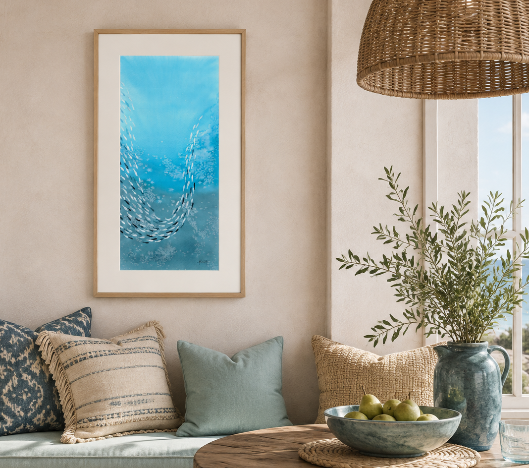 Uplift — Schooling Fish Original Watercolor Painting | 10×20