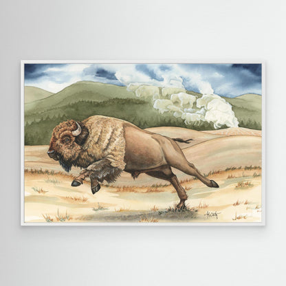 Yellowstone Thunder — Charging Bison in Yellowstone Fine Art Print