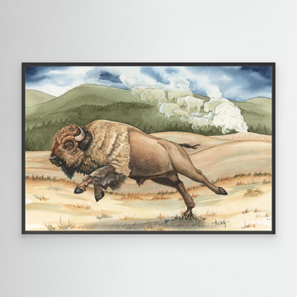 Yellowstone Thunder — Charging Bison in Yellowstone Fine Art Print