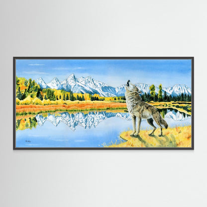 Calling the Pack – Grand Tetons Wolf Canvas Fine Art Print