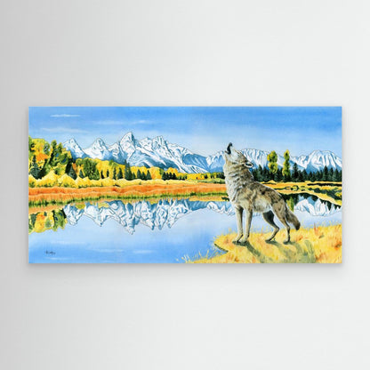 Calling the Pack – Grand Tetons Wolf Canvas Fine Art Print