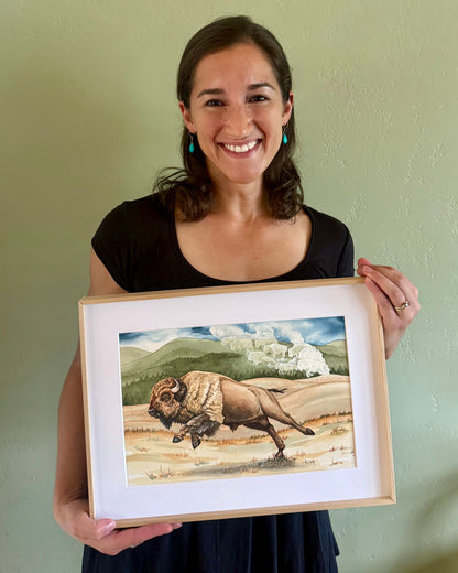 Yellowstone Thunder — Charging Bison in Yellowstone Original Watercolor Painting