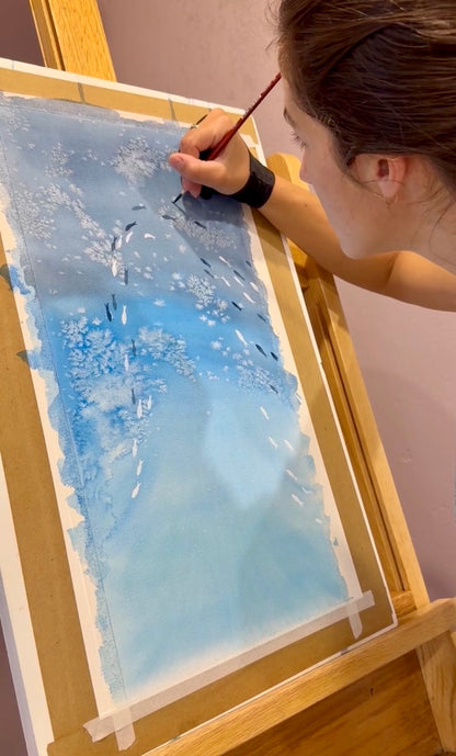 Uplift — Schooling Fish Original Watercolor Painting | 10×20