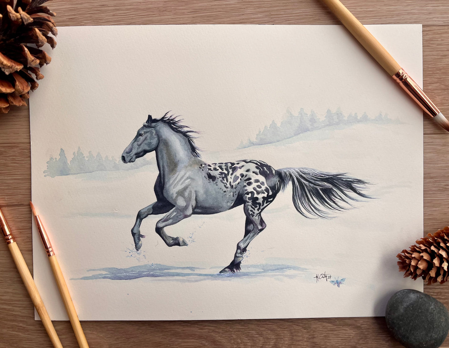 Winter Warrior – War Horse-Inspired Friesian Equine Original Watercolor Painting