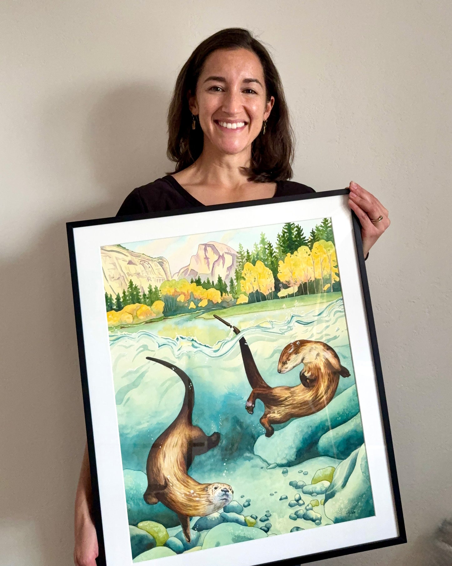 Remember to Romp — River Otters in Yosemite National Park Original Watercolor Painting