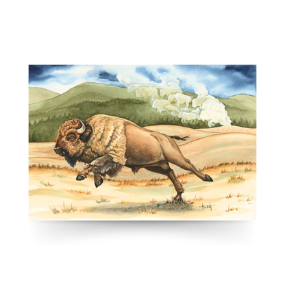 Yellowstone Thunder — Charging Bison in Yellowstone Original Watercolor Painting