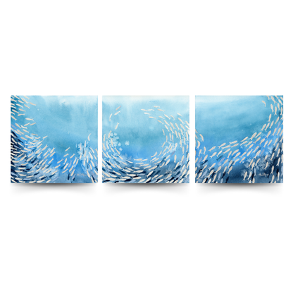 Glimmer, Shimmer, and Shine – Original Underwater Movement Watercolor Triptych (set of 3)