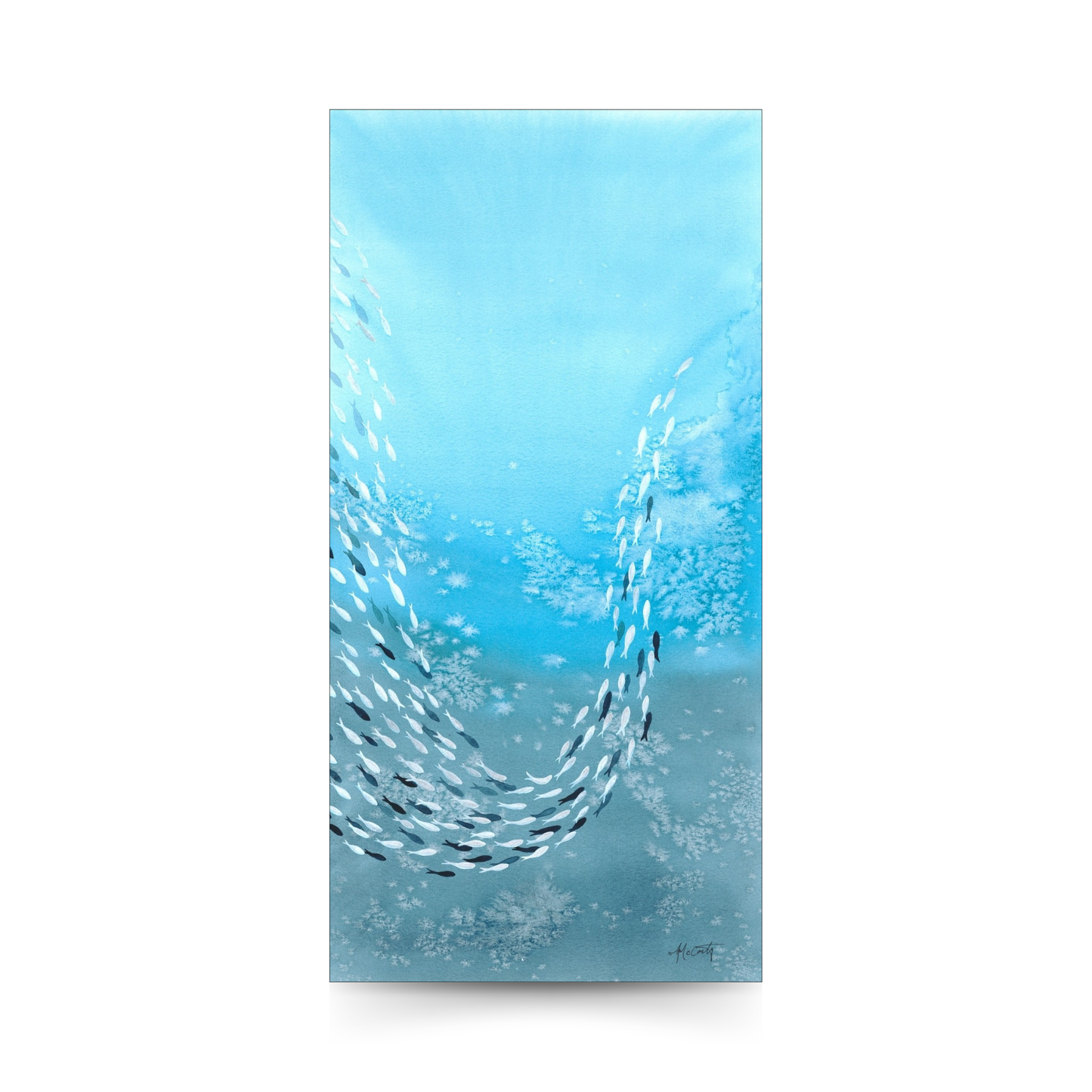 Uplift — Schooling Fish Original Watercolor Painting | 10×20