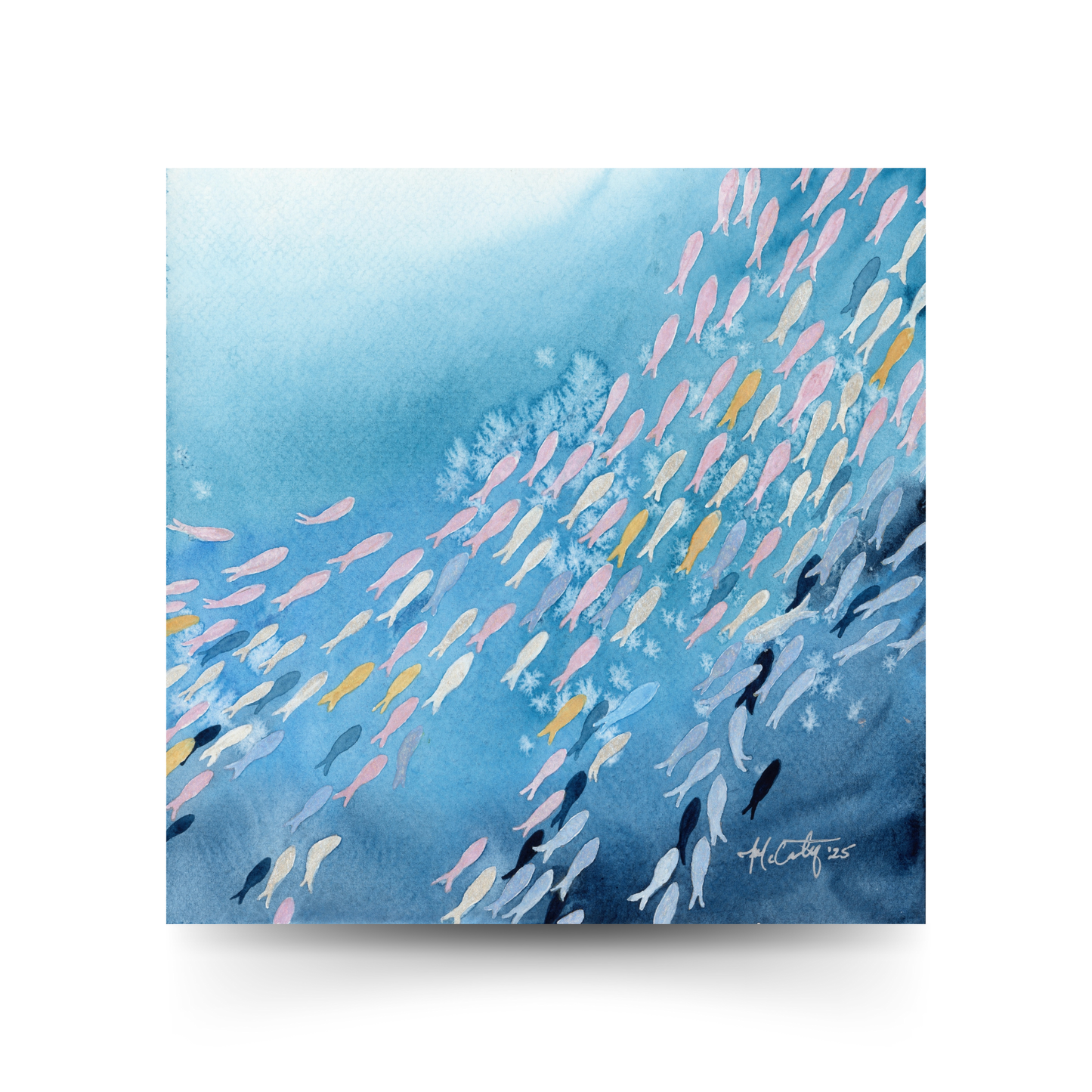 Colorful Crowd – Original Underwater Fish School Movement Watercolor Painting