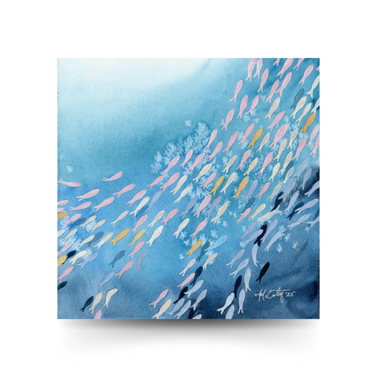 Colorful Crowd – Original Underwater Fish School Movement Watercolor Painting