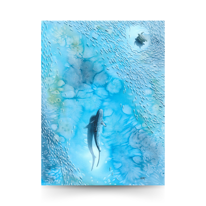 Veiled in Silver — Sea Turtle & Tiger Shark Original Watercolor Painting | 18×24