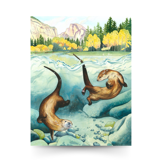 Remember to Romp — River Otters in Yosemite National Park Original Watercolor Painting