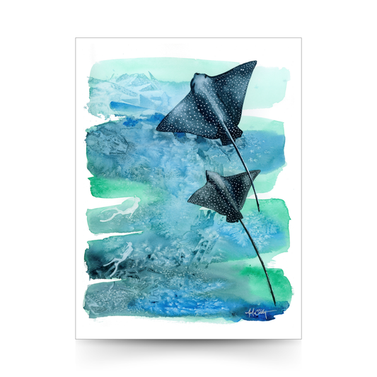 Time Together — Eagle Rays Original Watercolor Painting | 9×12