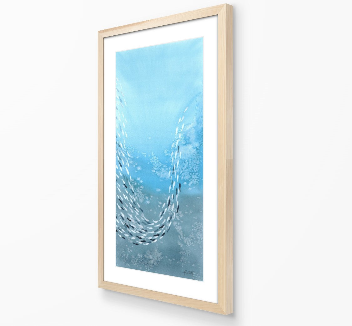 Uplift — Schooling Fish Original Watercolor Painting | 10×20