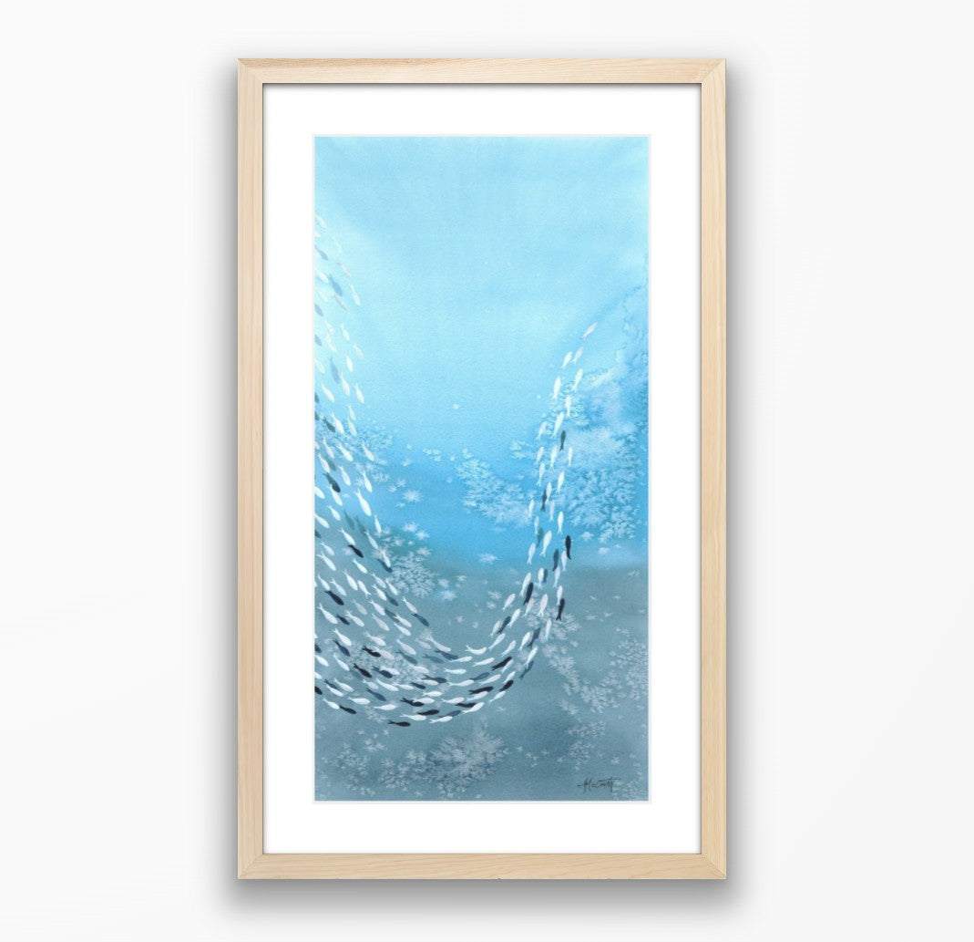 Uplift — Schooling Fish Original Watercolor Painting | 10×20