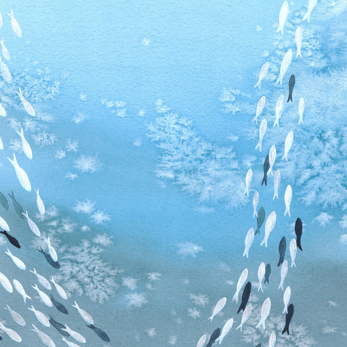 Uplift — Schooling Fish Original Watercolor Painting | 10×20