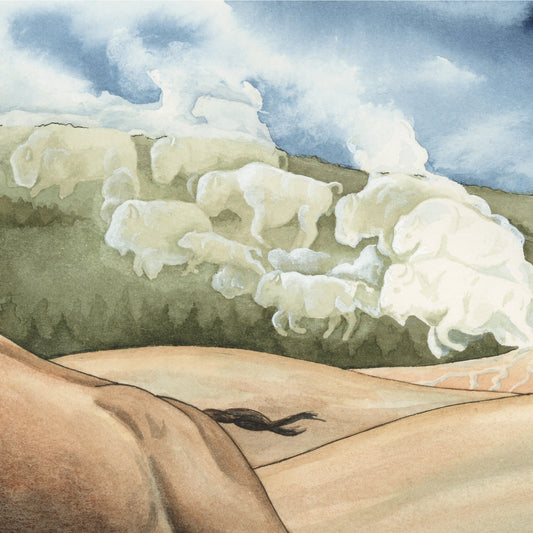 Yellowstone Thunder — Charging Bison in Yellowstone Original Watercolor Painting  | 12x8 - $750