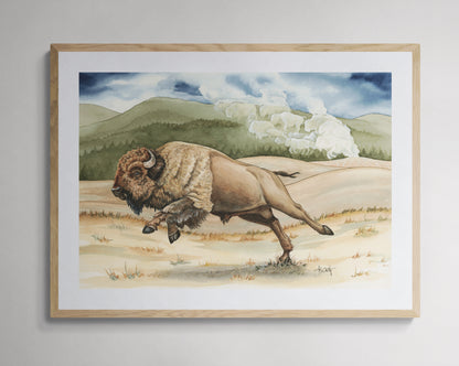 Yellowstone Thunder — Charging Bison in Yellowstone Fine Art Print