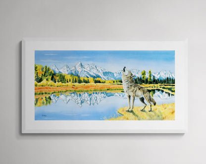 Calling the Pack – Grand Tetons Wolf Paper Fine Art Print