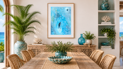 Veiled in Silver — Sea Turtle & Tiger Shark Original Watercolor Painting | 18×24