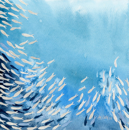 Glimmer, Shimmer, and Shine – Original Underwater Movement Watercolor Triptych (set of 3)