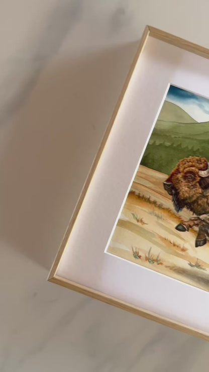 Yellowstone Thunder — Charging Bison in Yellowstone Original Watercolor Painting