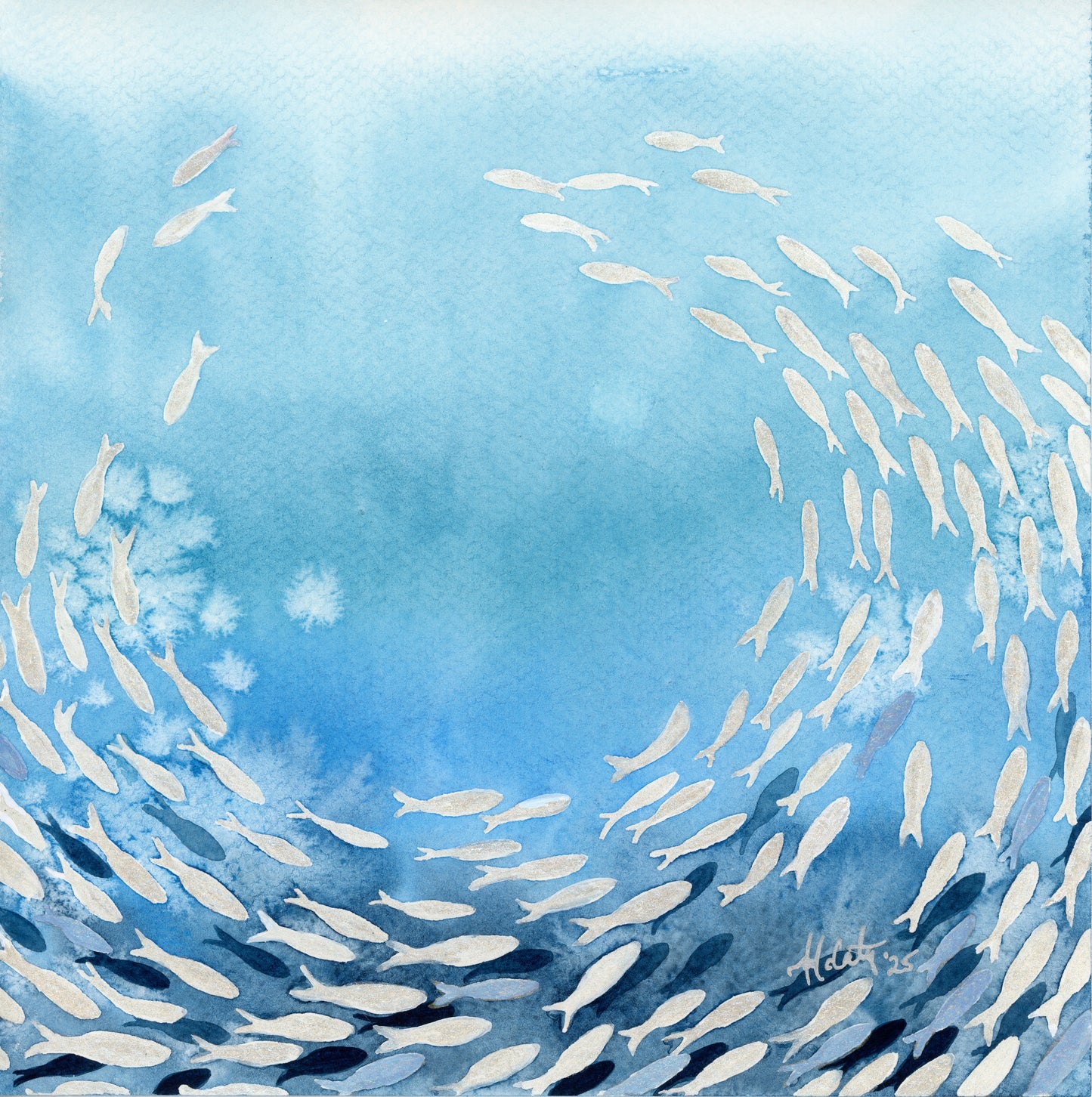 Glimmer, Shimmer, and Shine – Original Underwater Movement Watercolor Triptych (set of 3)