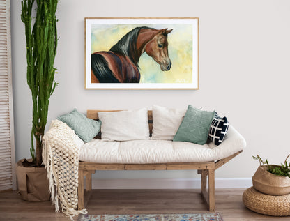 Hey Bay – Elegant Equine Arabian Horse Watercolor Paper Fine Art Print